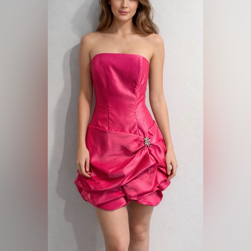 CACHE Strapless Bubble Hem Pink Formal Prom Party Dress size 8 Y2K Excellent